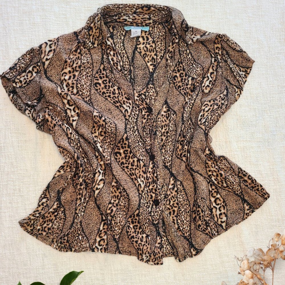 Leopard Print Collared Lounge Shirt